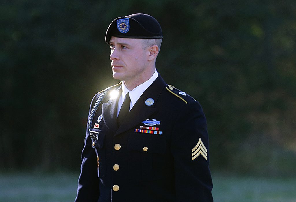 FILE - In this Jan. 12, 2016, file photo, Army Sgt. Bowe Bergdahl arrives for a pretrial hearing at Fort Bragg, N.C. Prosecutors argue that serious injuries to two soldiers who searched for Bergdahl in 2009 show that he endangered his comrades by leaving his post in Afghanistan. The motion filed this month lays out how prosecutors plan to tie the injuries into arguments that Bergdahl is guilty of misbehavior before the enemy. It’s a relatively rare charge that carries up to a life sentence. AP Photo/Ted Richardson, File)