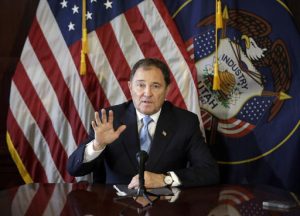In this Feb. 5, 2015, file photo, Utah Gov. Gary Herbert speaks to reporters during a news conference at the Utah State Capitol in Salt Lake City. A judge is ordering the state of Utah not to stop funding its Planned Parenthood branch over advocacy for legal abortion or unproven allegations against the national organization. (AP Photo/Rick Bowmer, File)